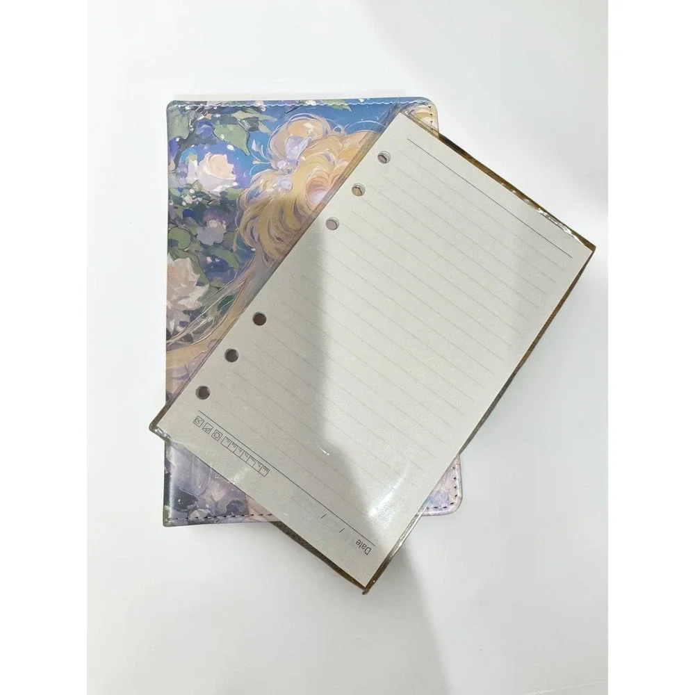 Anime A6 6-Ring Binder Journal Floral Girl Stationery Notebook with Paper
